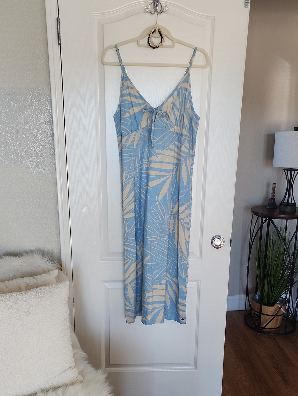Roxy Blue and Cream Tropical Slip Midi Dress